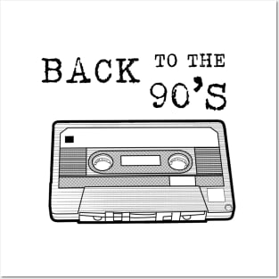 BACK TO THE 90s /black lineart version Cassette Tape Vintage Music Posters and Art